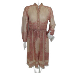 HAL FERMAN Dress, M/L, Metallic, Long sleeve, Micro folds/Stretch, Pink/Tan, 70s